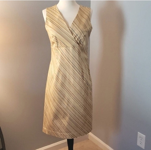 2 SHIFT DRESSES LINED BURGUNDY & OTHER IS CREAM BROWN TURQUOISE V NECKS SIDE ZIP - Picture 9 of 13